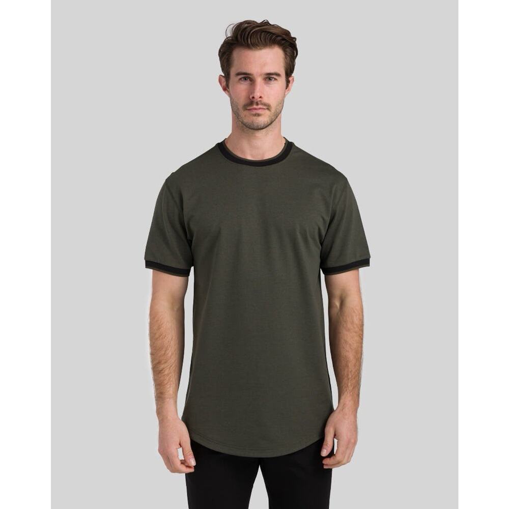BYLT Basic Striped Ringer Tee Forest Green / Black Sz Large